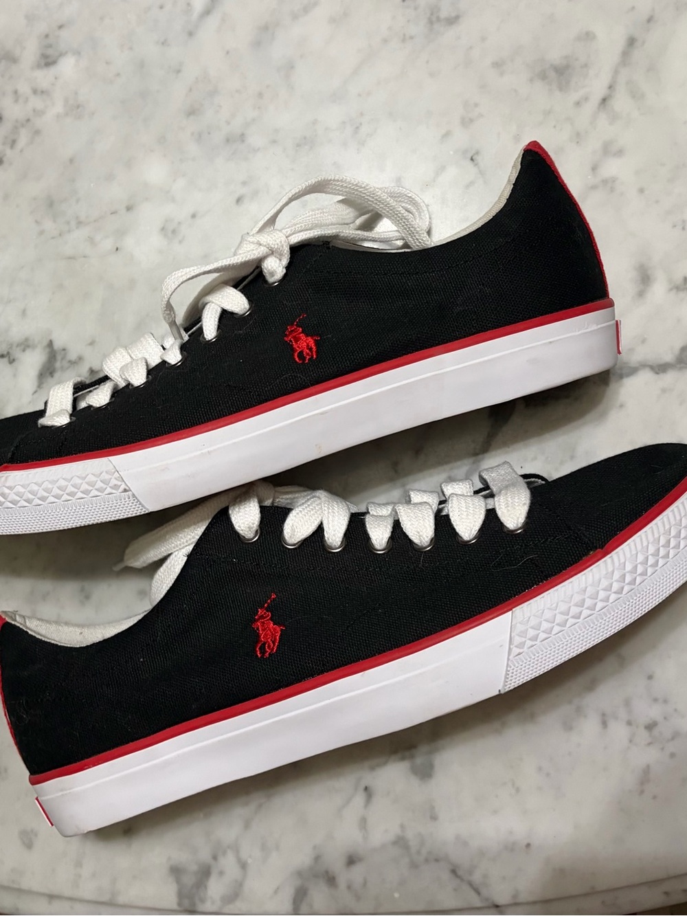 Ralph Lauren Black Canvas Low-Top Sneakers with Red Accents